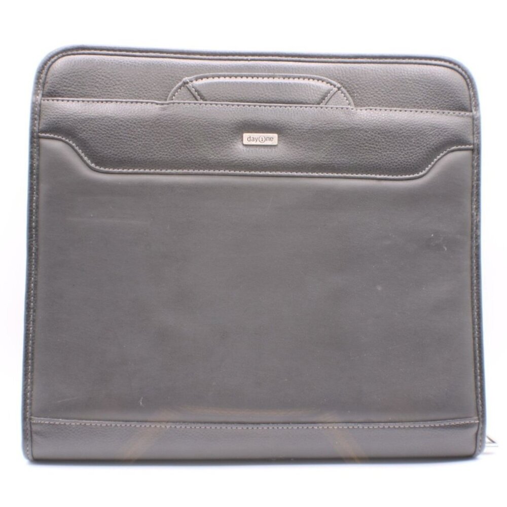 Franklin Covey DayOne Black Leather Zip Portfolio Planner Organizer Handles Calc